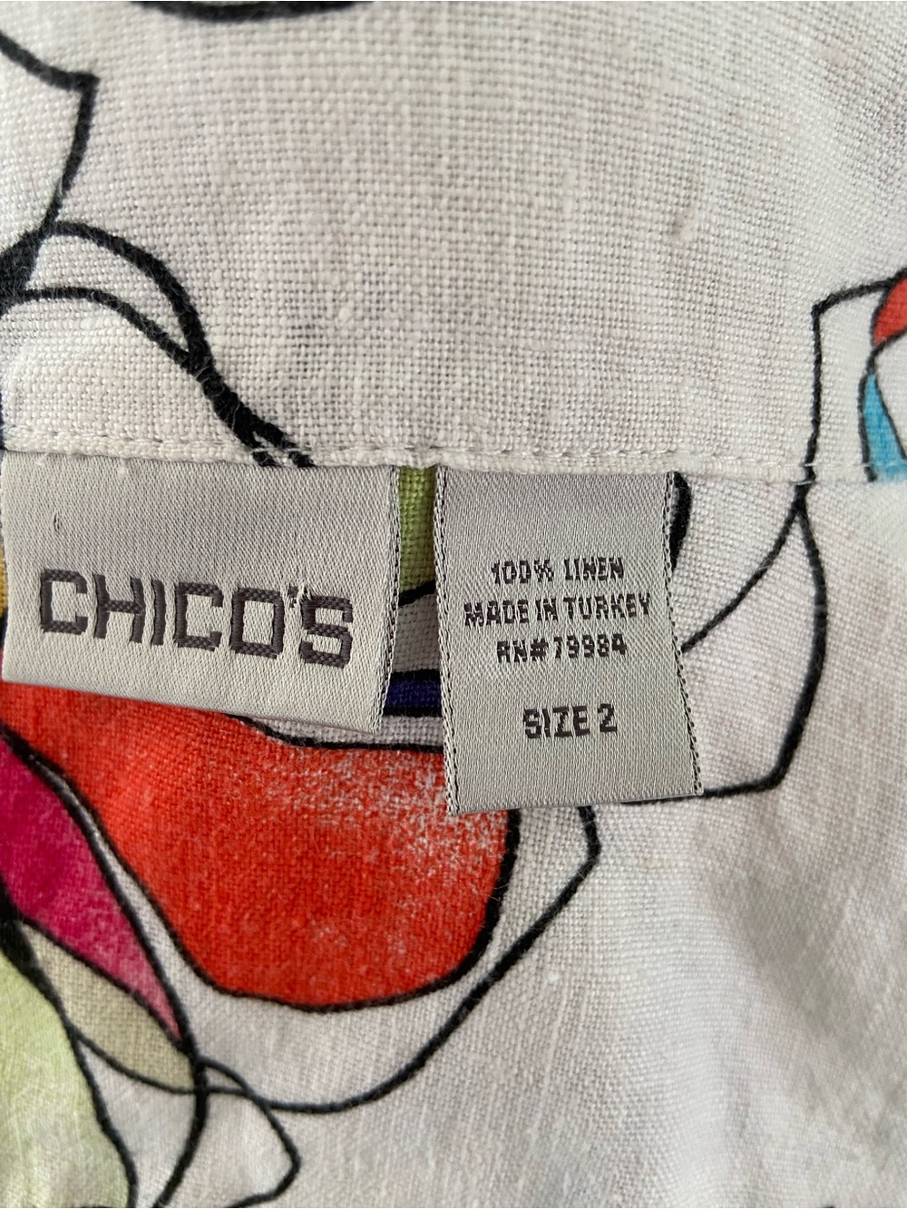 Chico's White Button-Down Blouse with Multicolor Floral Print size:2(L)100%linen - Picture 7 of 11